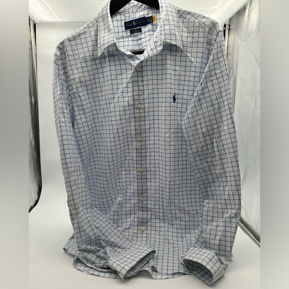 Polo Ralph Lauren Men's Button Down Slim Fit XL White/Blue Plaid